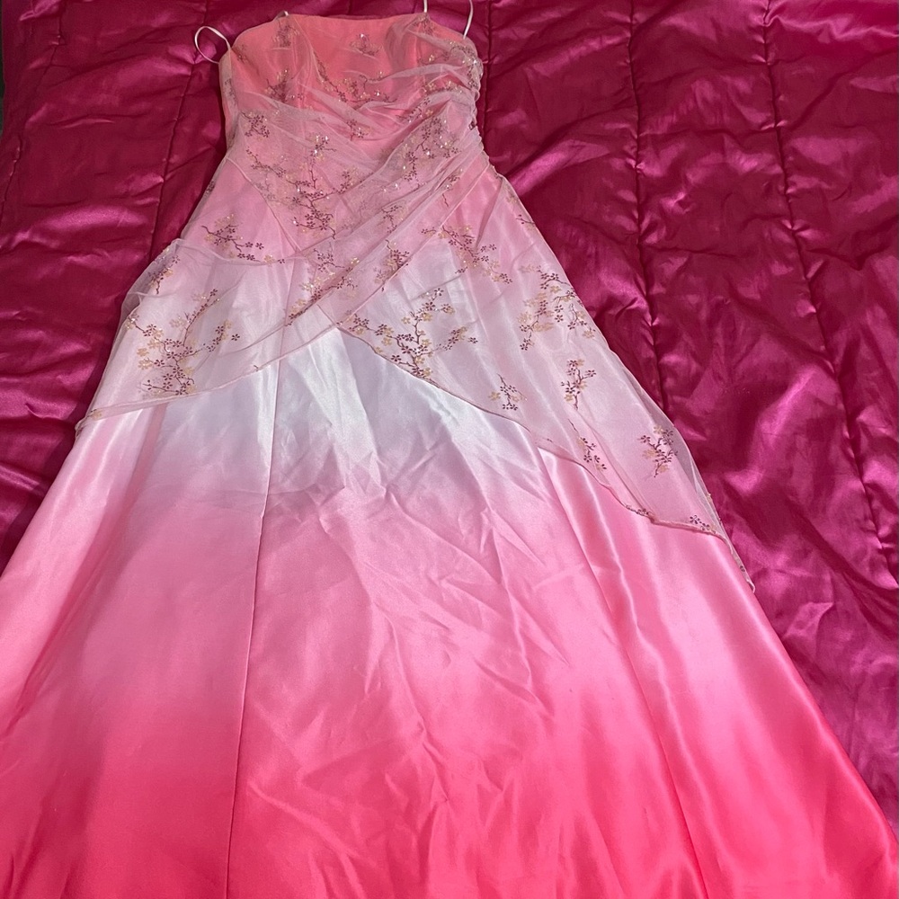 Pink Ombre Gown with Floral Embroidery